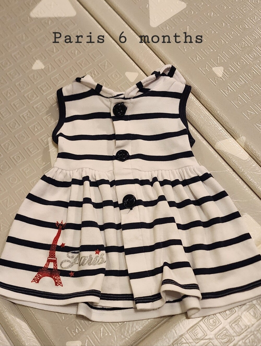 Baby White & Navy Striped Sailor Dress with Eiffel Tower Accent